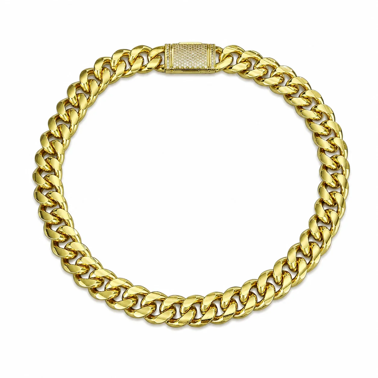 Bold 14K Gold-Plated Miami Cuban Pavé Box Chain Bracelet - Light Gold mm