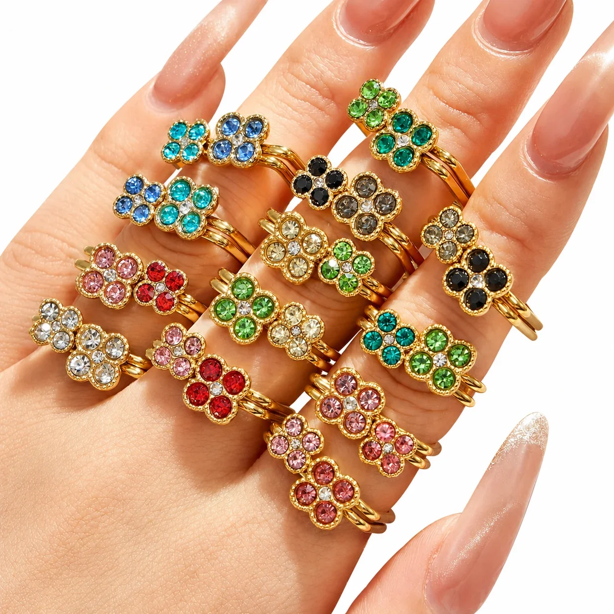 Playful 18K Gold PVD 316 Stainless Steel U-Shape Floral CZ Ring