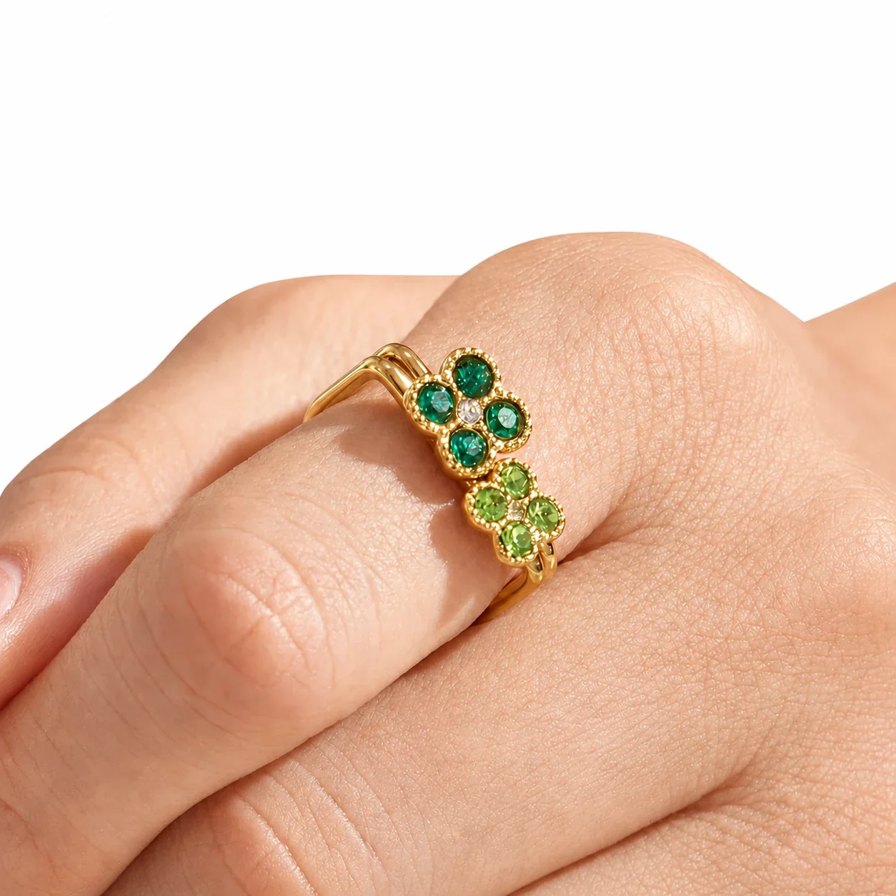 Playful 18K Gold PVD 316 Stainless Steel U-Shape Floral CZ Ring