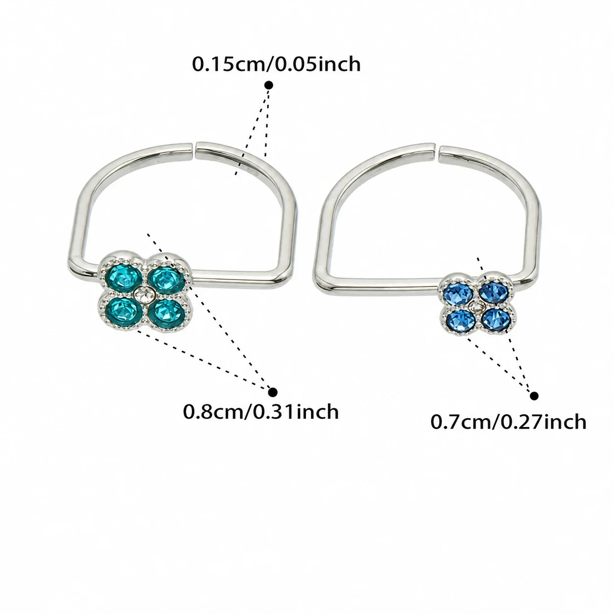 Playful 18K Gold PVD 316 Stainless Steel U-Shape Floral CZ Ring - Silver Light Blue CZ + Dark Blue CZ