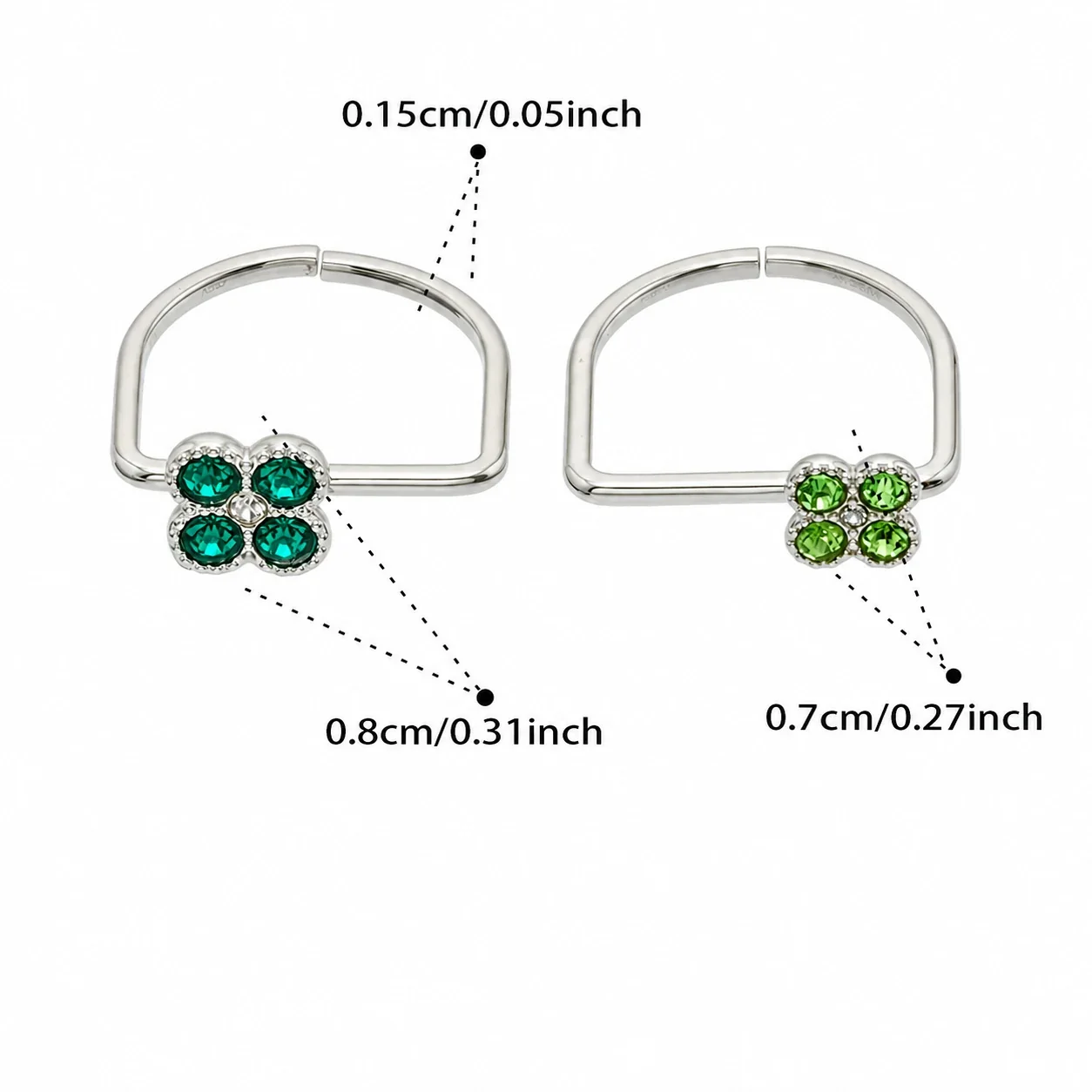 Playful 18K Gold PVD 316 Stainless Steel U-Shape Floral CZ Ring - Silver Dark Green CZ + Light Green CZ
