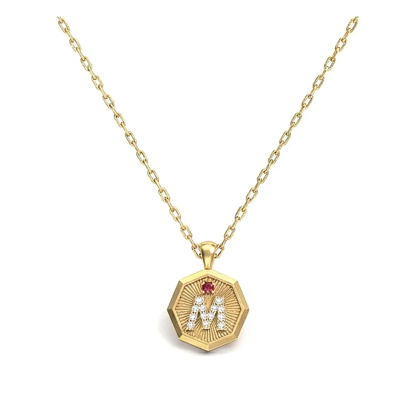 Octagonal Gold-Plated 316 Stainless Steel M Initial Pendant Necklace
