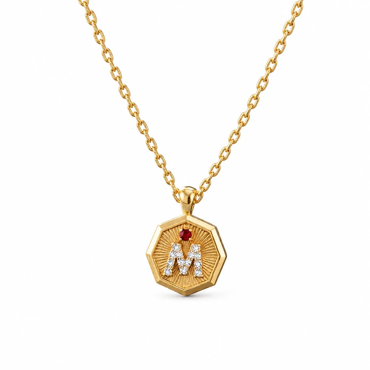 Octagonal Gold-Plated 316 Stainless Steel M Initial Pendant Necklace