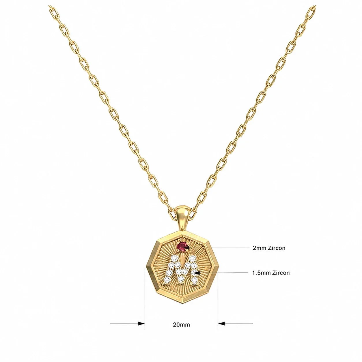 Octagonal Gold-Plated 316 Stainless Steel M Initial Pendant Necklace - Gold