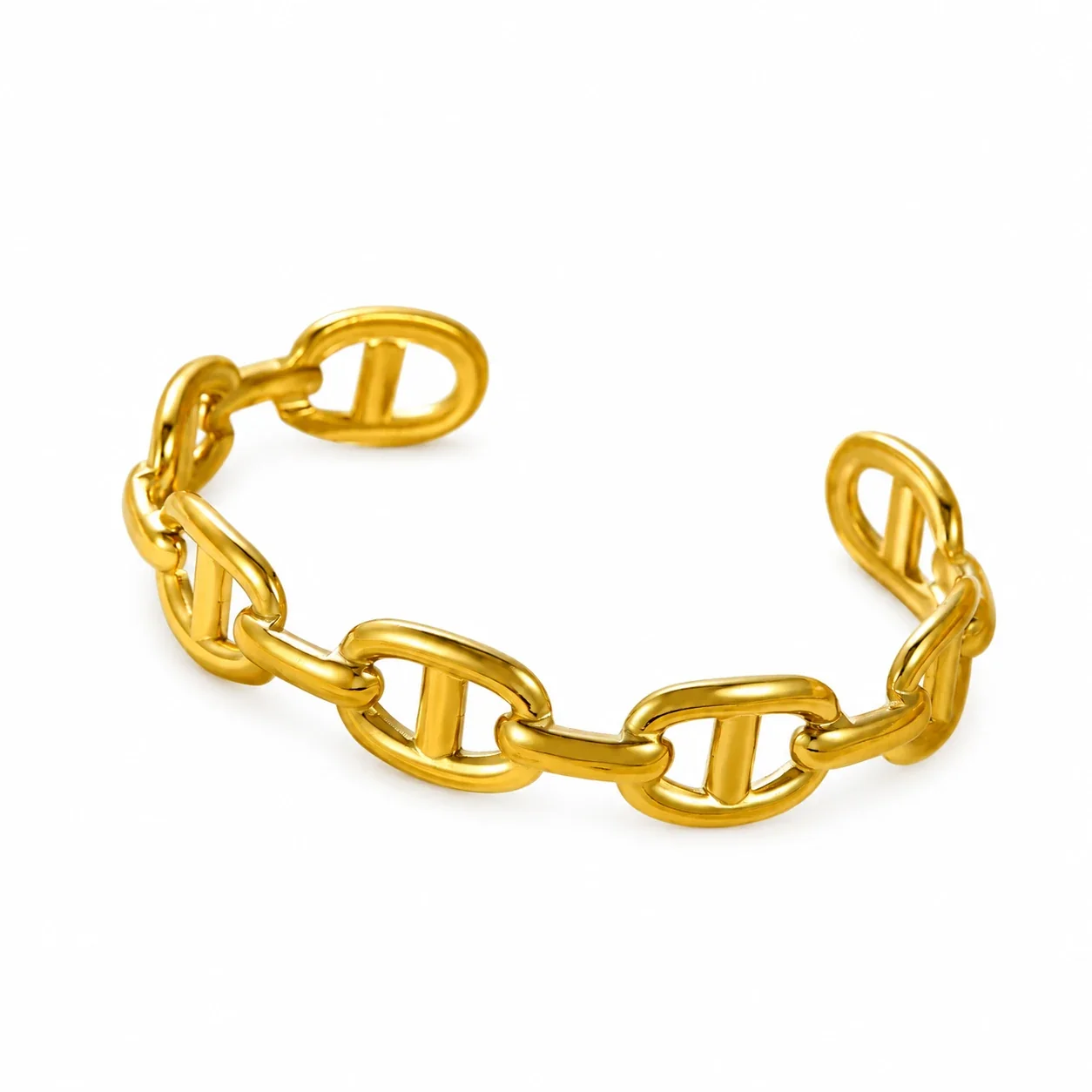 Cuff Bracelet with Oval Bar Links, Gold-Plated Stainless Steel - Gold