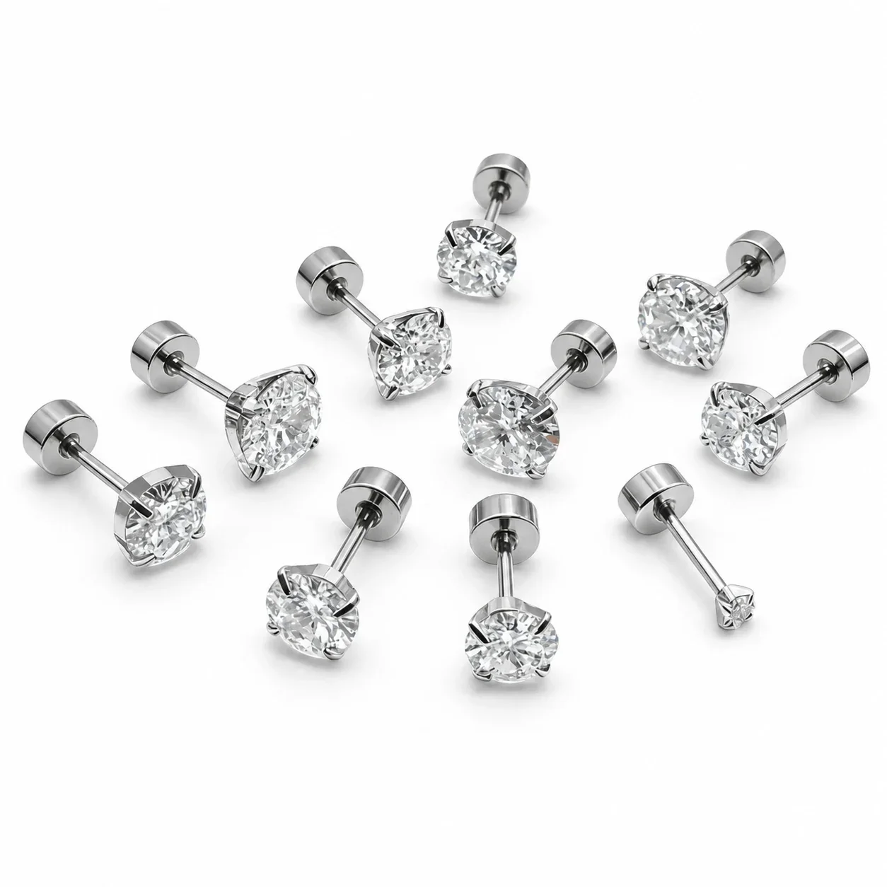 Polished 316 Round CZ Screw-Back Stud Earrings