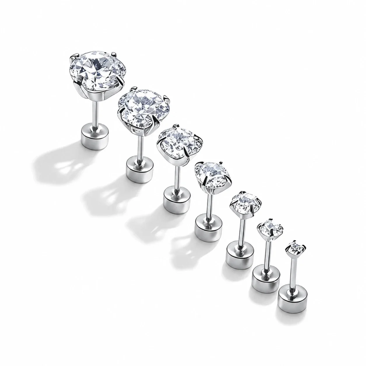 Polished 316 Round CZ Screw-Back Stud Earrings