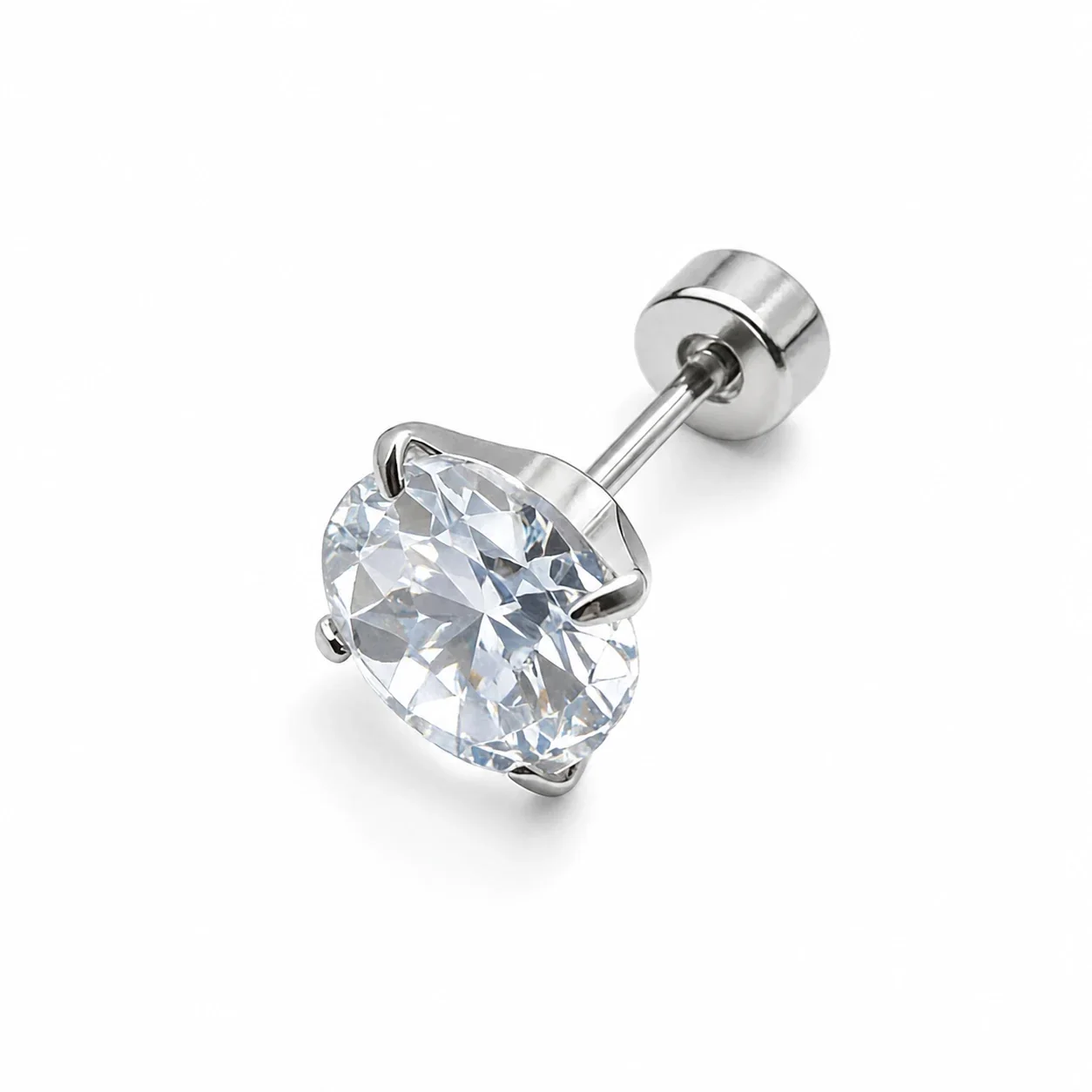 Polished 316 Round CZ Screw-Back Stud Earrings