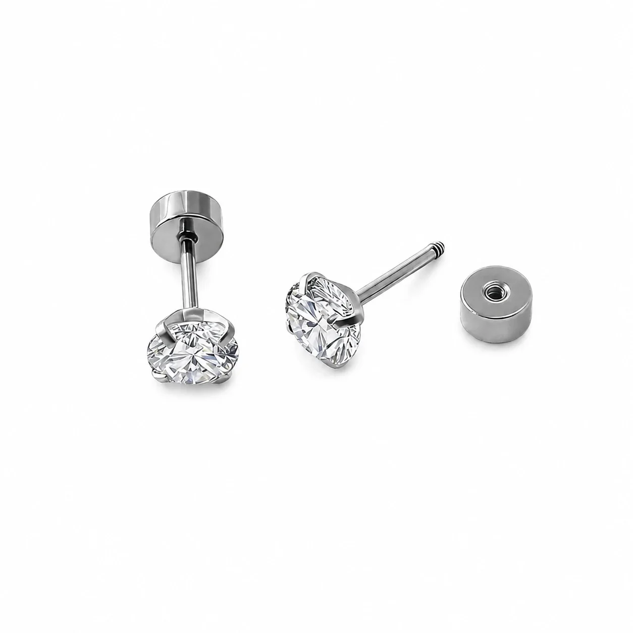 Polished 316 Round CZ Screw-Back Stud Earrings