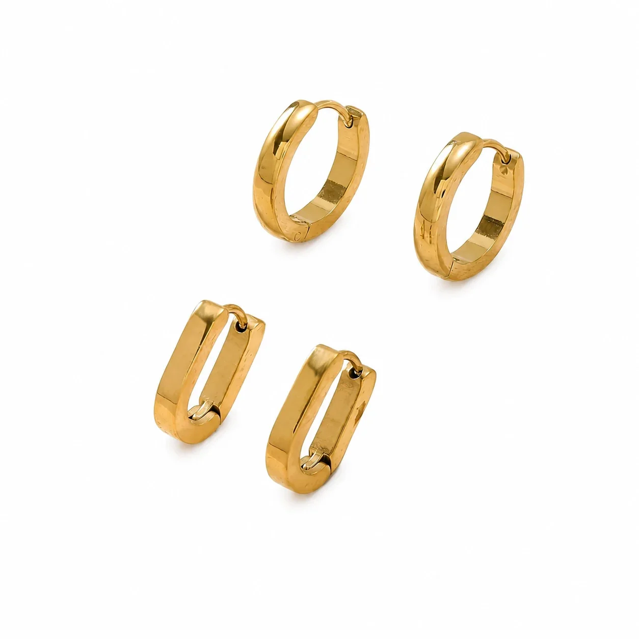 Produktfoto: Ohrhänger Edelstahl 2 Paar quadratisch rund 316 Edelstahl Gold PVD