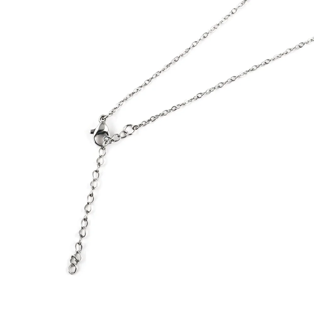 Polished Stainless Steel Pavé Heart Charm Necklace