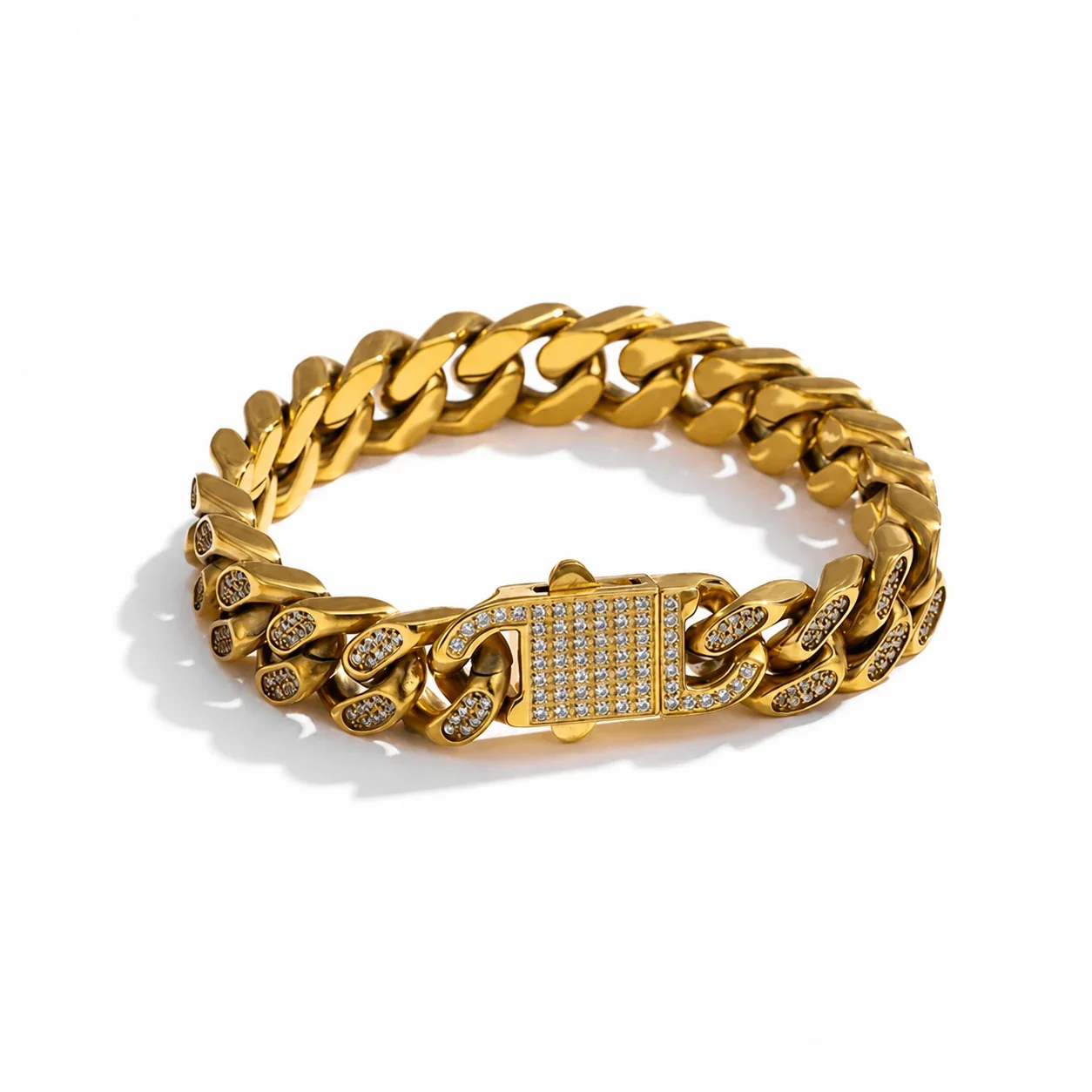 Bold 316 Stainless Steel Pavé Cuban Chain Bracelet - Gold Pavé