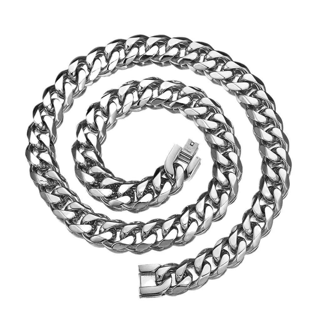 Bold Silver-Tone Stainless Steel Cuban Link Box-Clasp Necklace