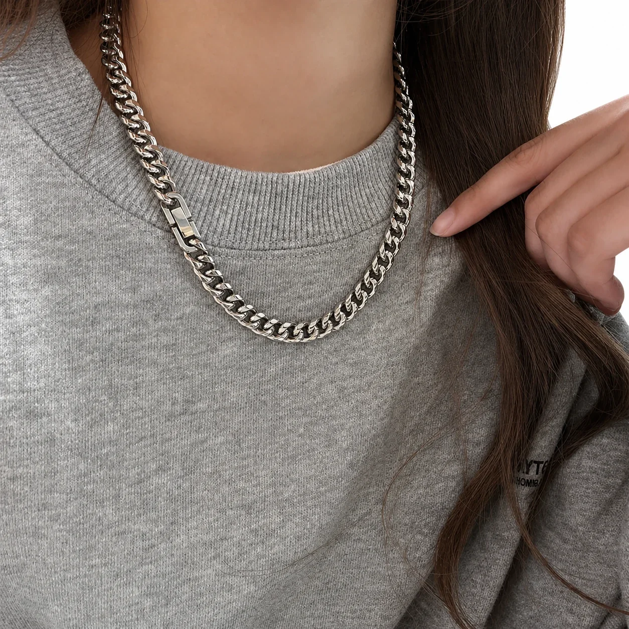 Bold Silver-Tone Stainless Steel Cuban Link Box-Clasp Necklace