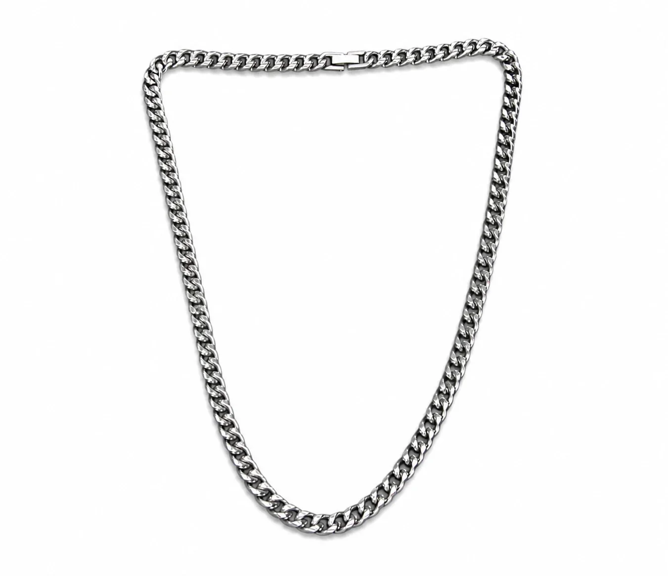 Bold Silver-Tone Stainless Steel Cuban Link Box-Clasp Necklace - mm x cm