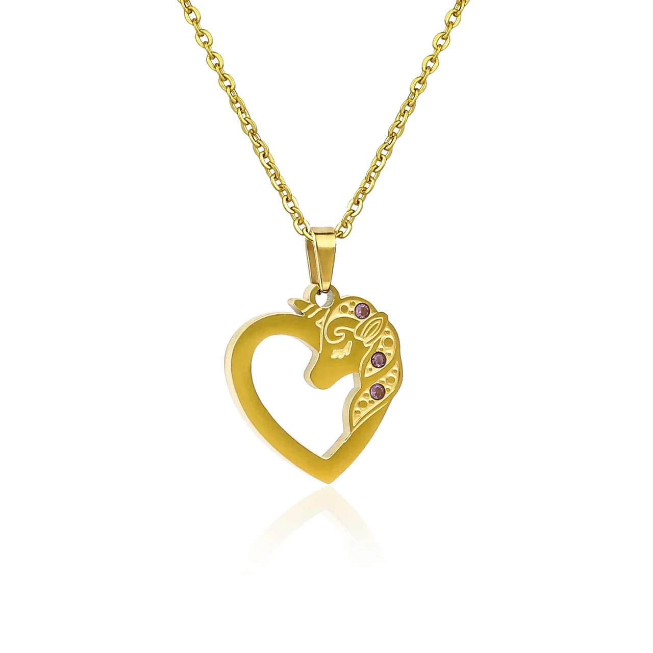 Vintage 18K Gold-Plated Heart Cutout Cable Pendant Necklace - Gold Unicorn
