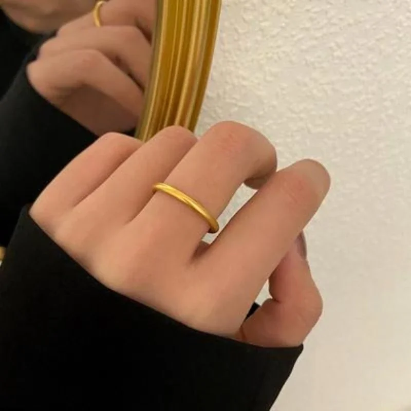 Stacking Ring, Slim Rounded Band, Gold-Plated Stainless Steel