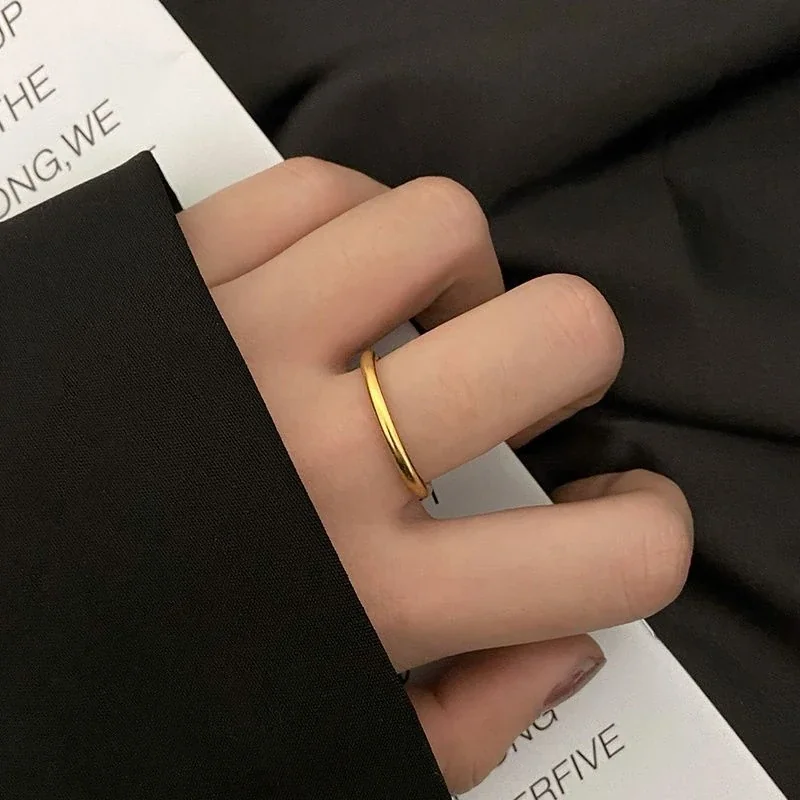 Stacking Ring, Slim Rounded Band, Gold-Plated Stainless Steel