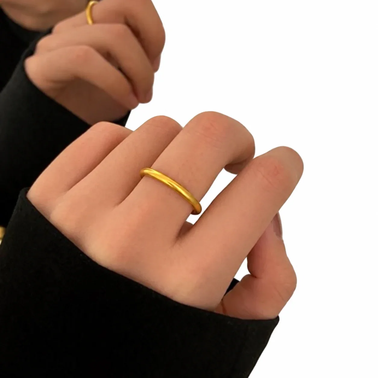 Stacking Ring, Slim Rounded Band, Gold-Plated Stainless Steel - Gold