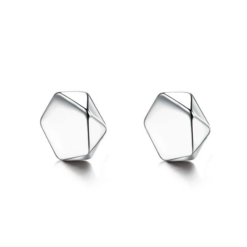 Edgy Stainless Steel Faceted Rim Black Round Stud Earrings - Silver Diamond-Shape Clip Pair