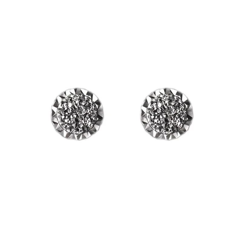Edgy Stainless Steel Faceted Rim Black Round Stud Earrings - White Crystal Cluster Face Pair