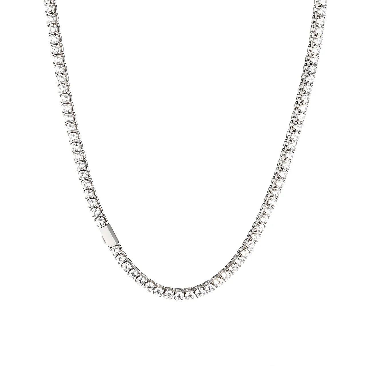 Tennis Chain Necklace Round Cubic Zirconia Stainless Steel