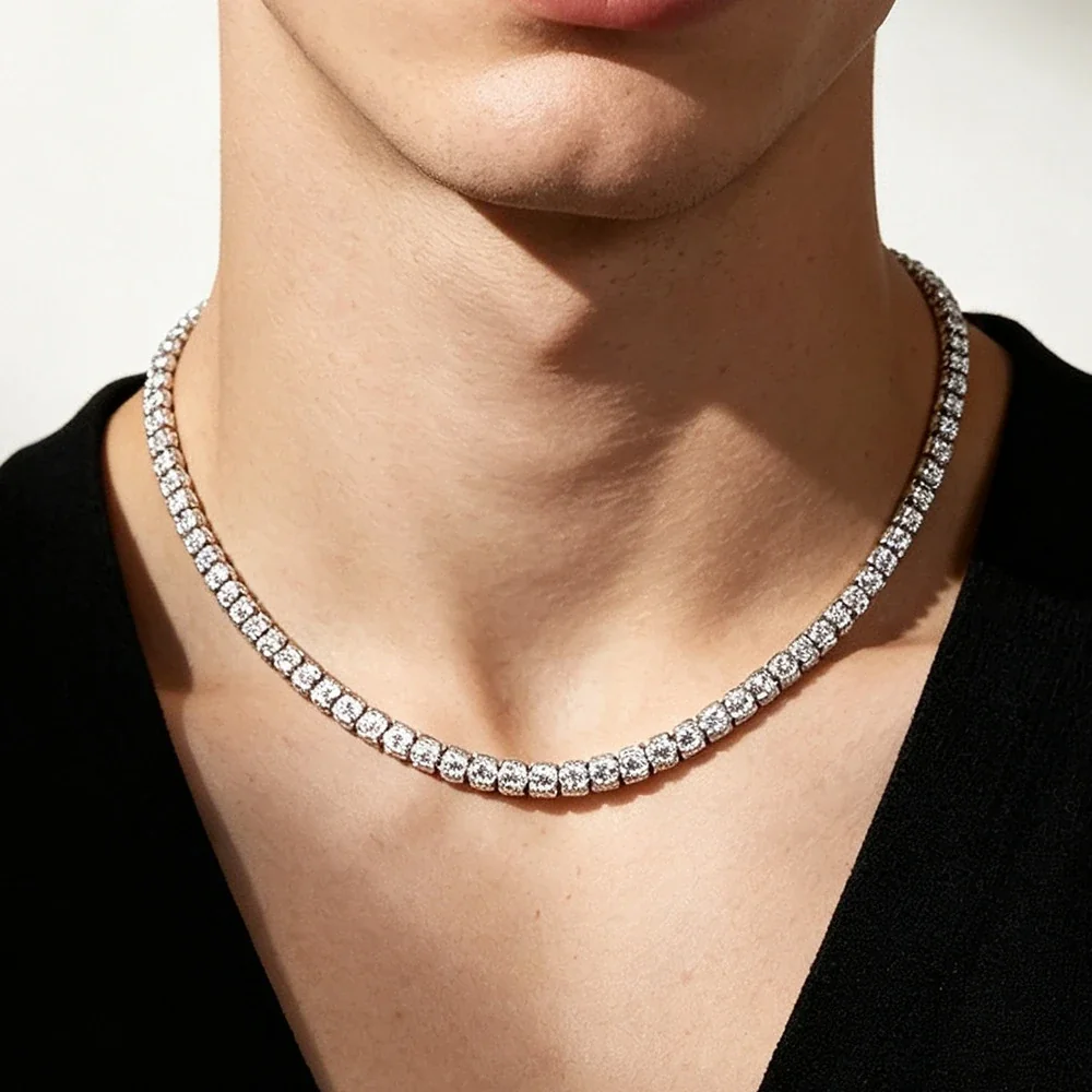Tennis Chain Necklace Round Cubic Zirconia Stainless Steel