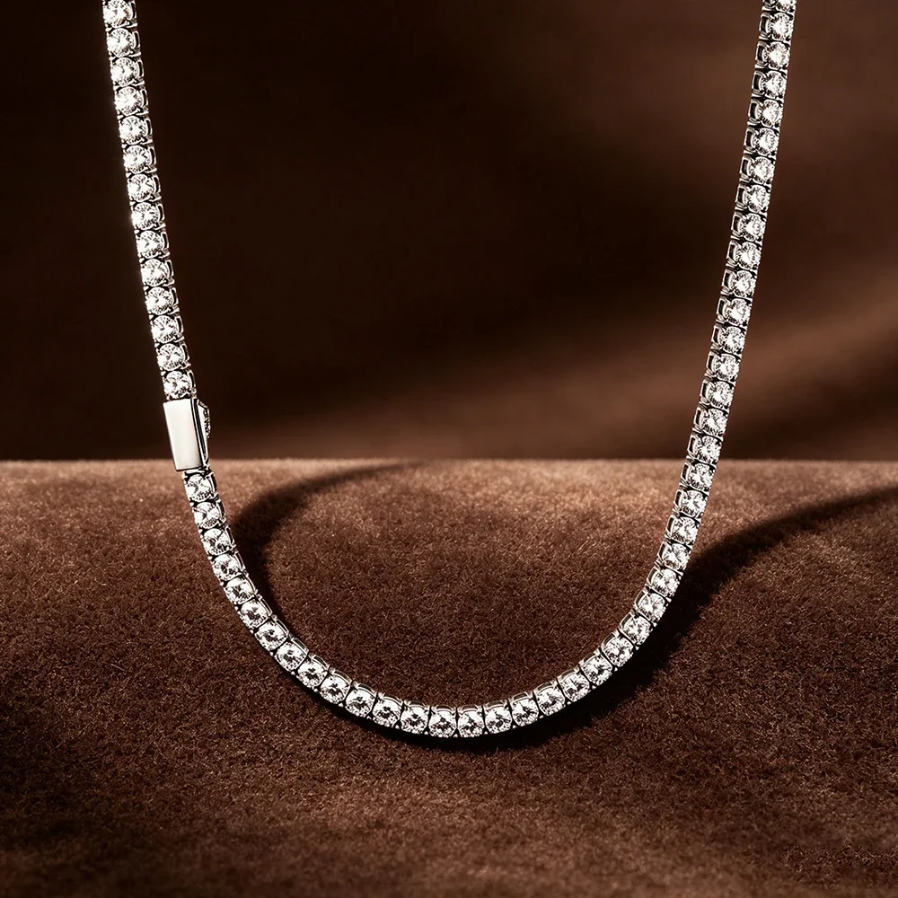 Tennis Chain Necklace Round Cubic Zirconia Stainless Steel