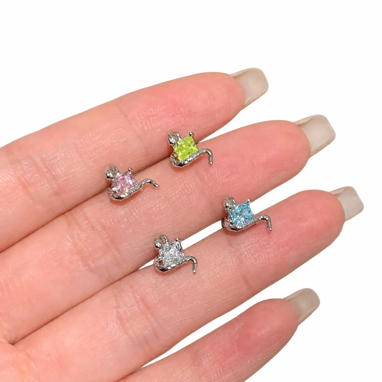Tiny 316 Stainless Steel Snake CZ Stud Earring