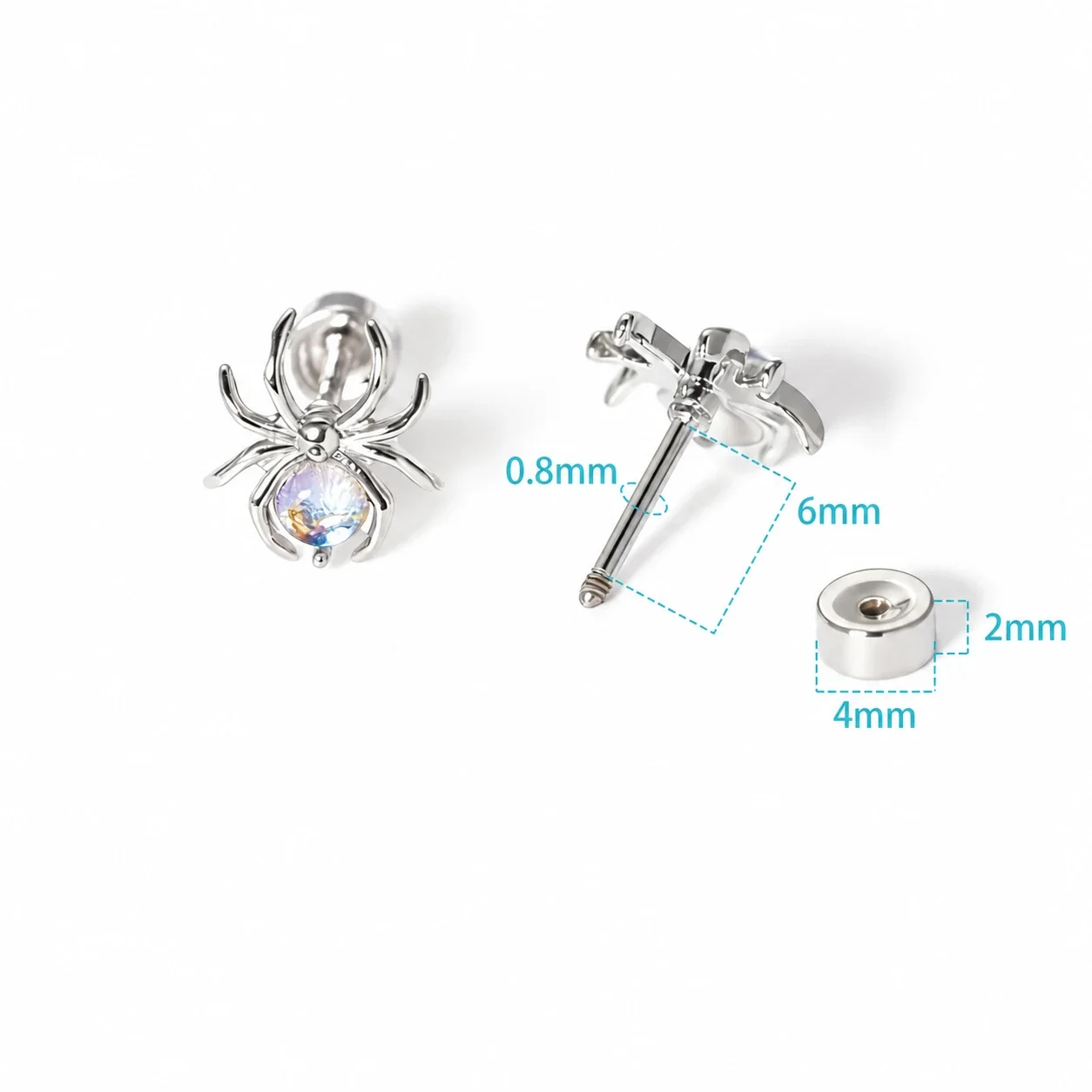 Tiny 316 Stainless Steel Spider CZ Stud Earring