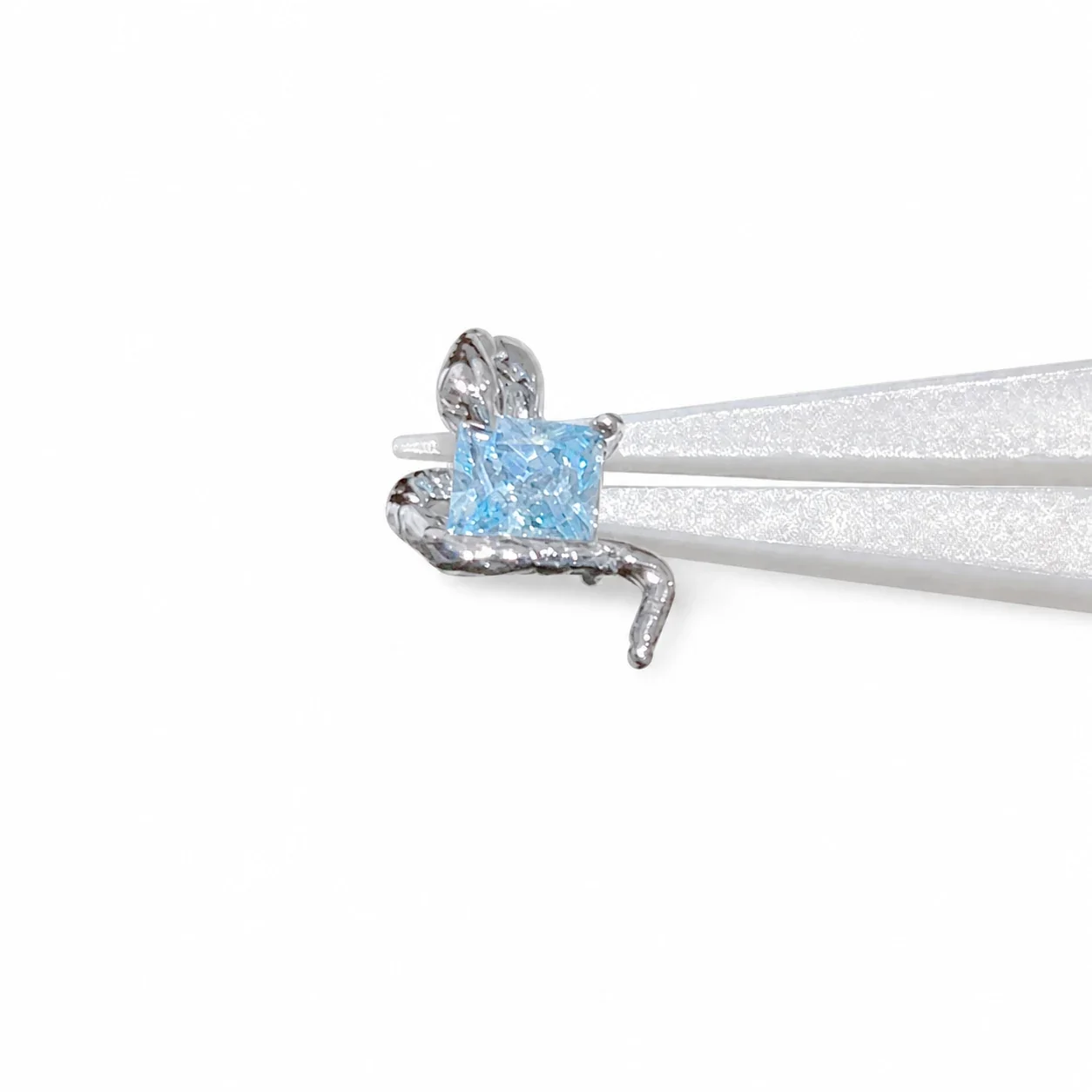 Tiny 316 Stainless Steel Spider CZ Stud Earring - Light Sea Blue CZ