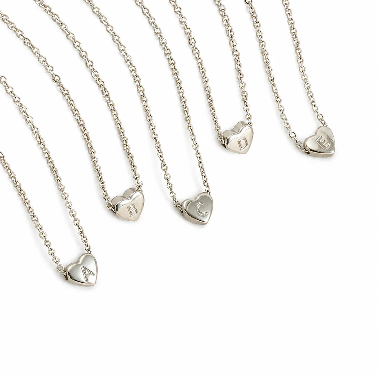 Polished Stainless Steel Heart Initial Cable Chain Necklace