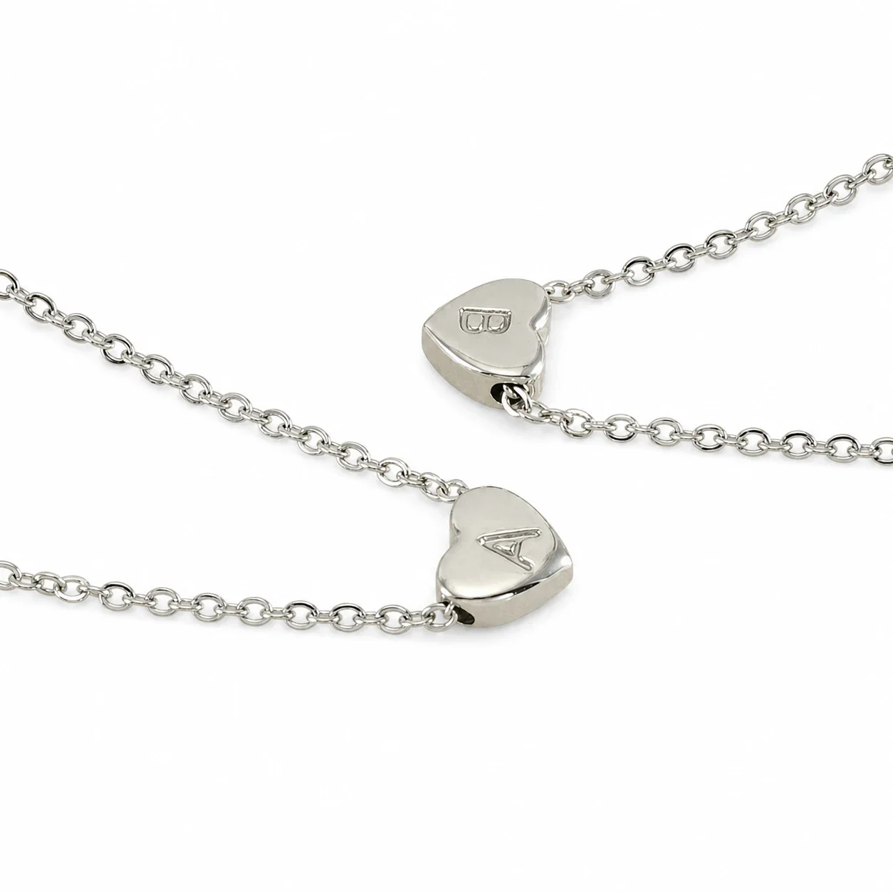 Polished Stainless Steel Heart Initial Cable Chain Necklace