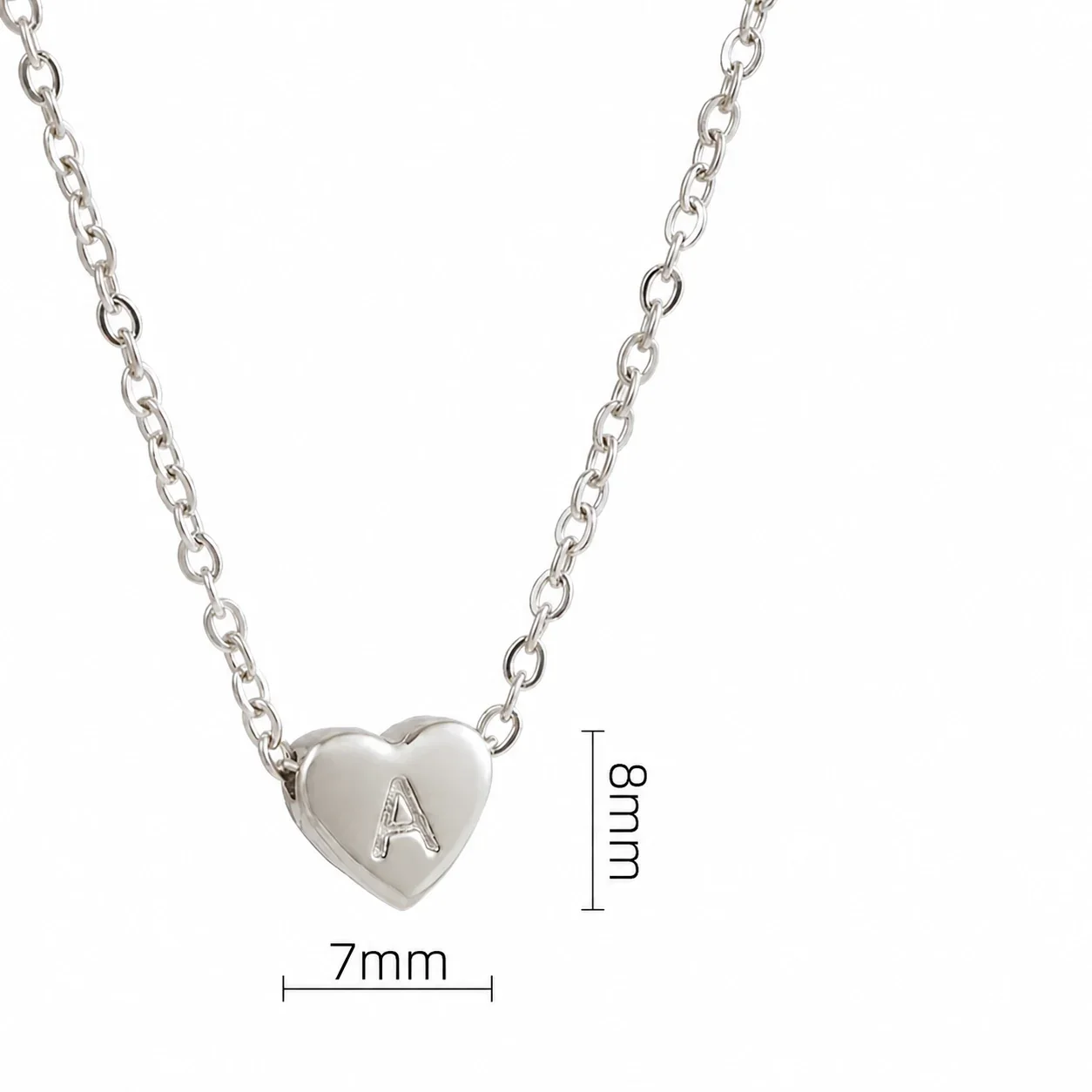 Polished Stainless Steel Heart Initial Cable Chain Necklace - Silver A