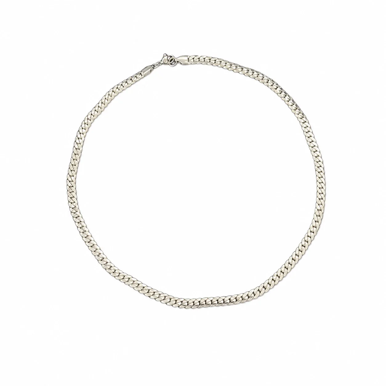 Polished Stainless Steel Embossed Cuban Chain Necklace