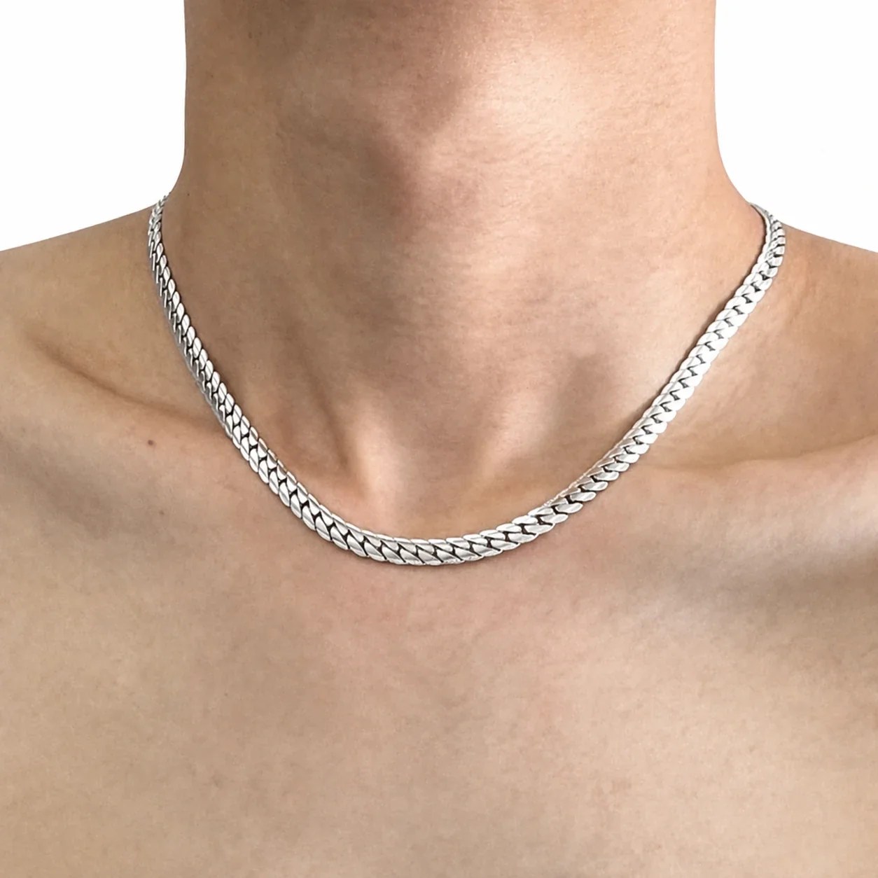 Polished Stainless Steel Embossed Cuban Chain Necklace