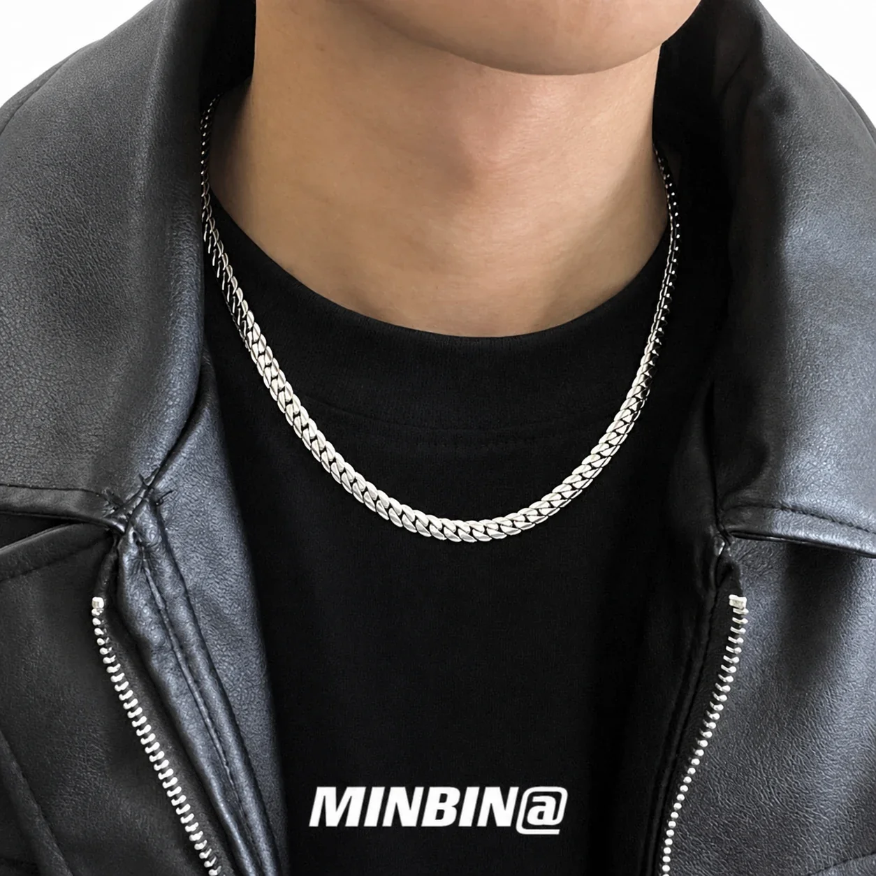 Polished Stainless Steel Embossed Cuban Chain Necklace
