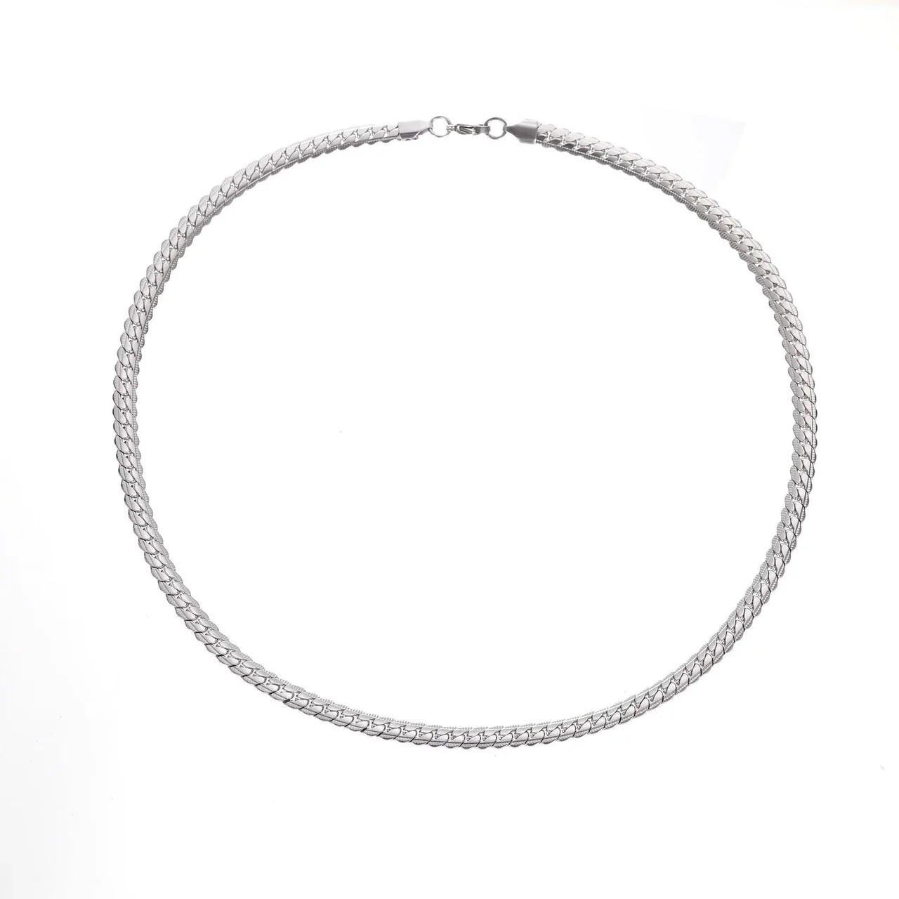 Polished Stainless Steel Embossed Cuban Chain Necklace
