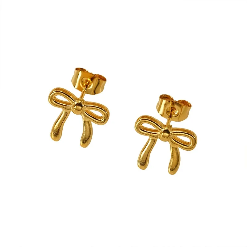 Gold-Plated Bow & Floral CZ Stud Earrings