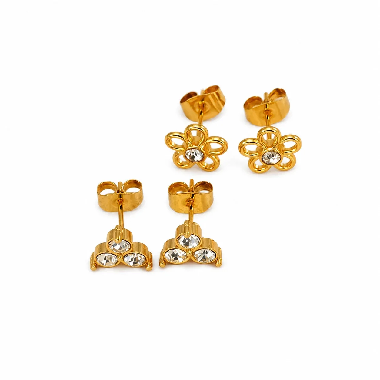 Gold-Plated Bow & Floral CZ Stud Earrings