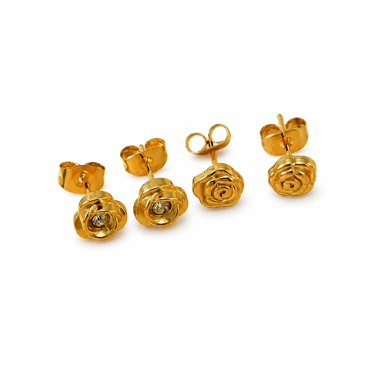 Gold-Plated Bow & Floral CZ Stud Earrings