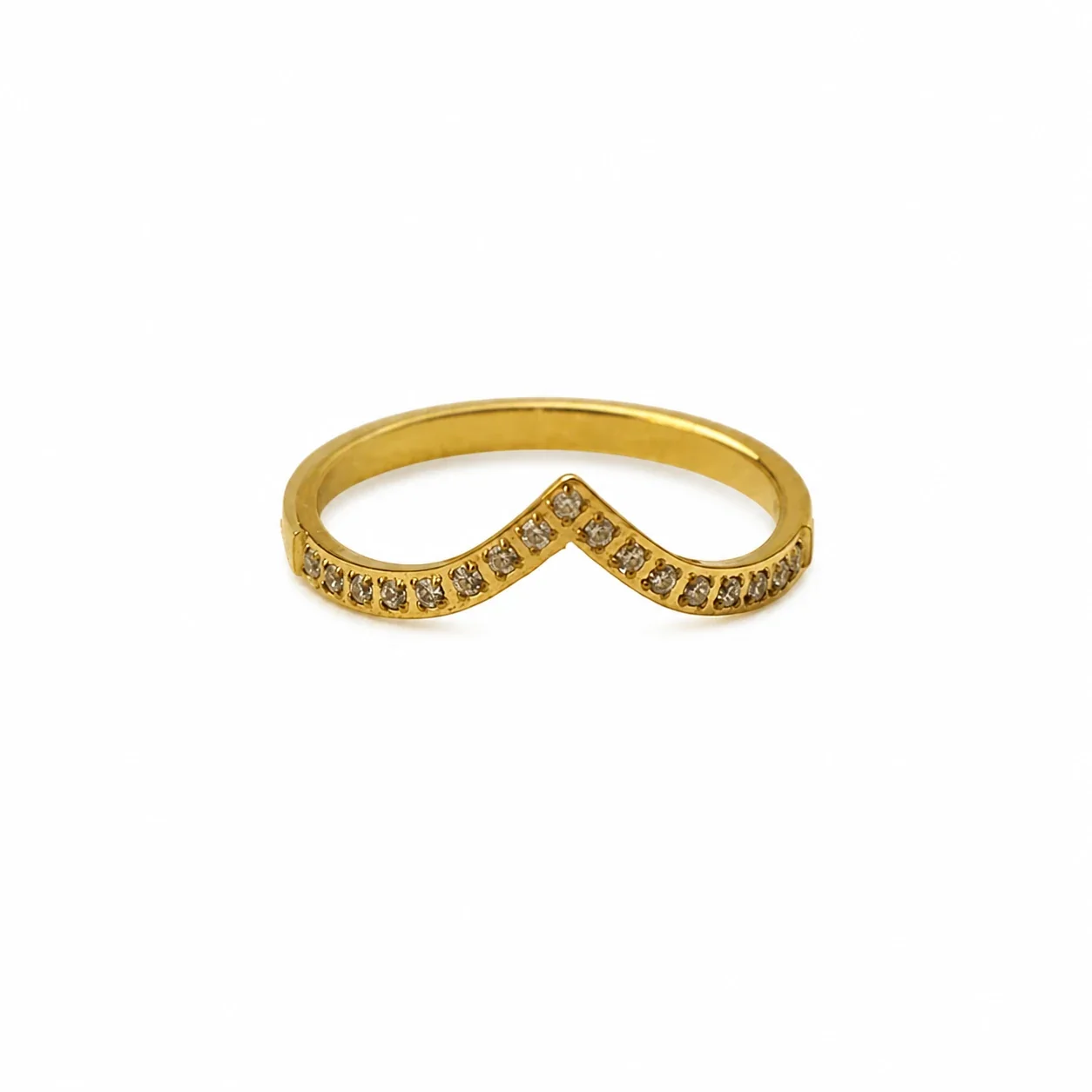 Sculpted Stainless Steel V Pavé Stacking Ring