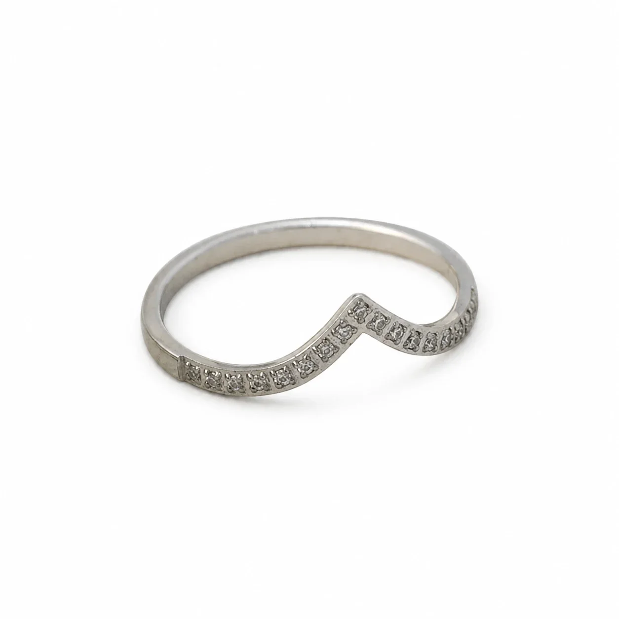 Sculpted Stainless Steel V Pavé Stacking Ring