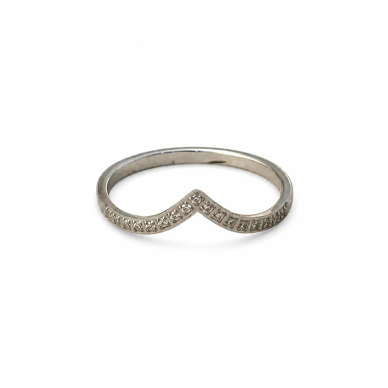 Sculpted Stainless Steel V Pavé Stacking Ring