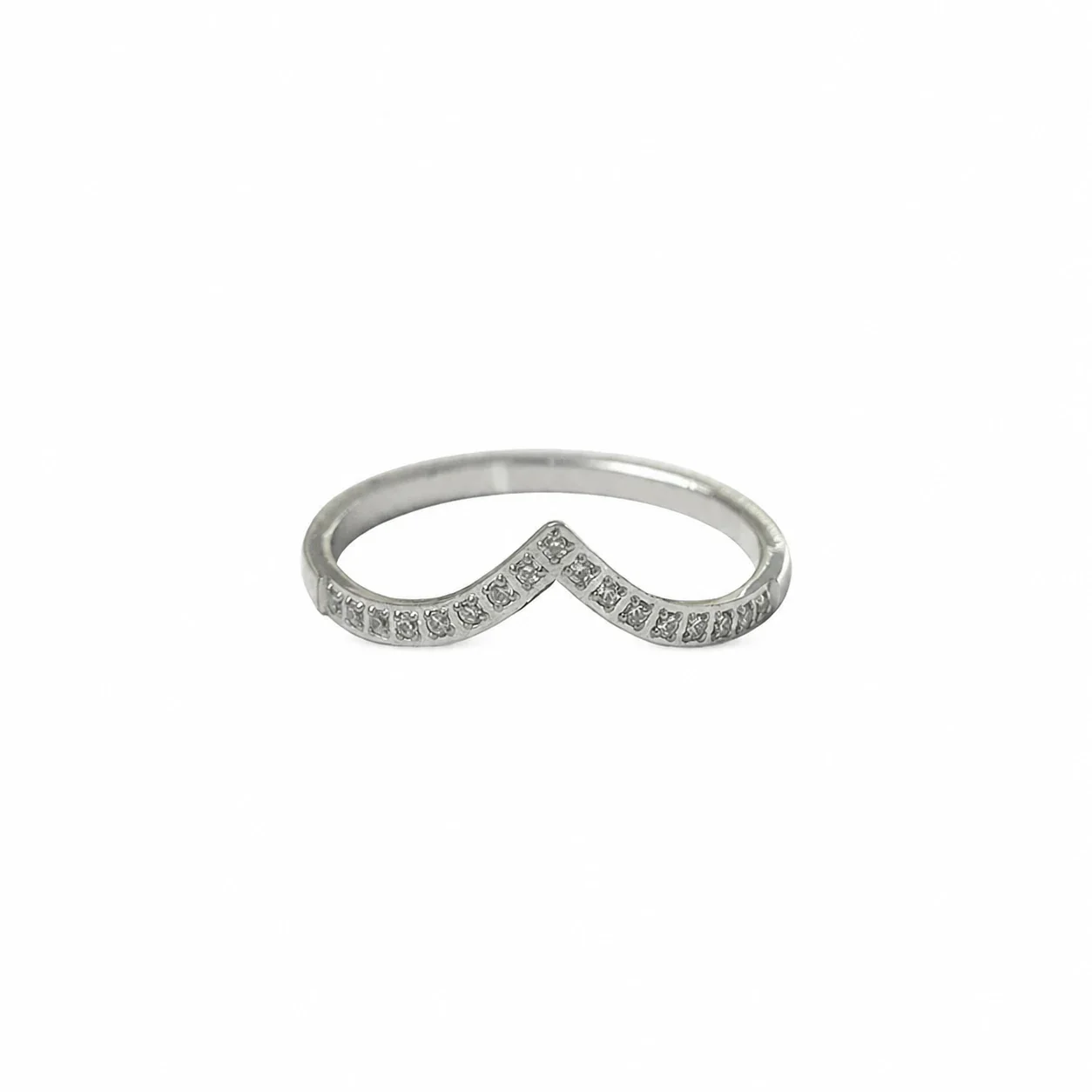 Sculpted Stainless Steel V Pavé Stacking Ring