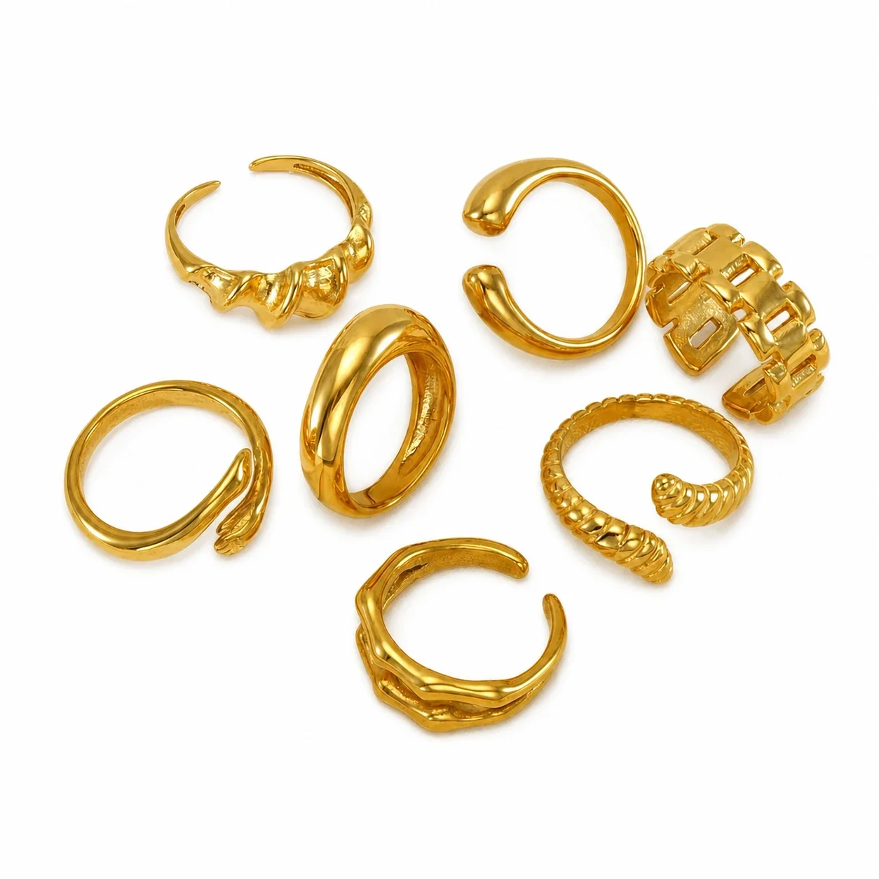 Sculptural Gold-Plated Open Ribbed Dome Ring