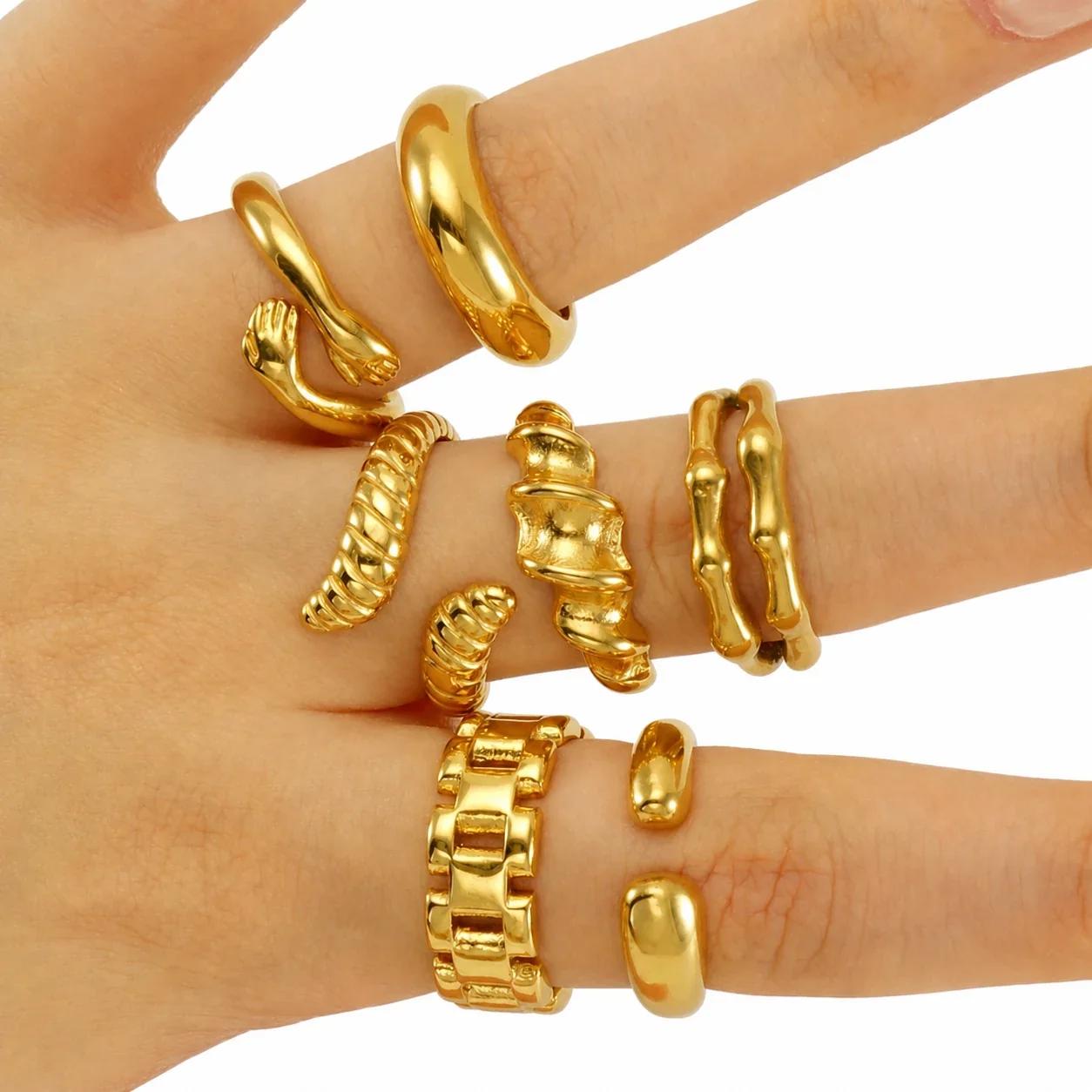 Sculptural Gold-Plated Open Ribbed Dome Ring