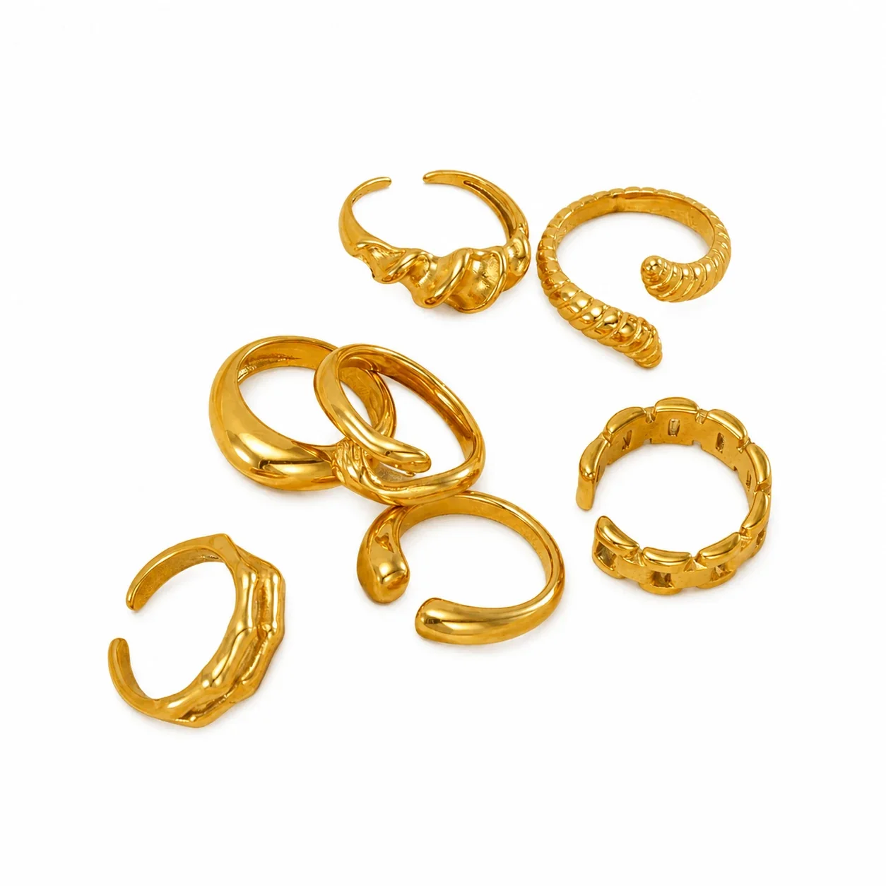 Sculptural Gold-Plated Open Ribbed Dome Ring