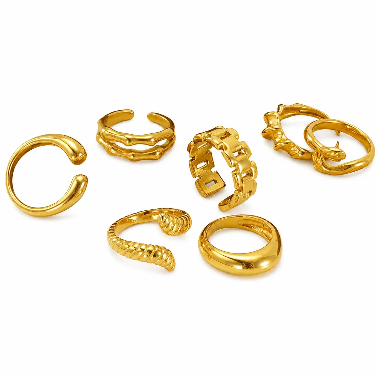 Sculptural Gold-Plated Open Ribbed Dome Ring