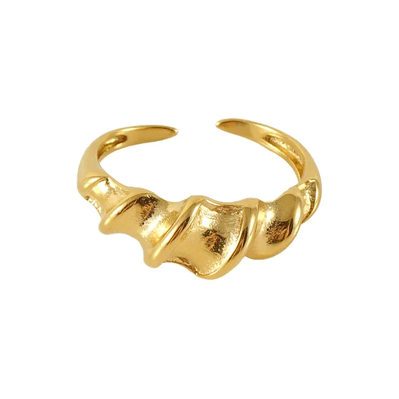 Sculptural Gold-Plated Open Ribbed Dome Ring